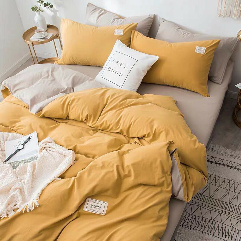 Bộ Chăn Ga Gối Cotton Tc Hàng Nhập Khẩu Cao Cấp Màu Vàng Be - Emly Bedding