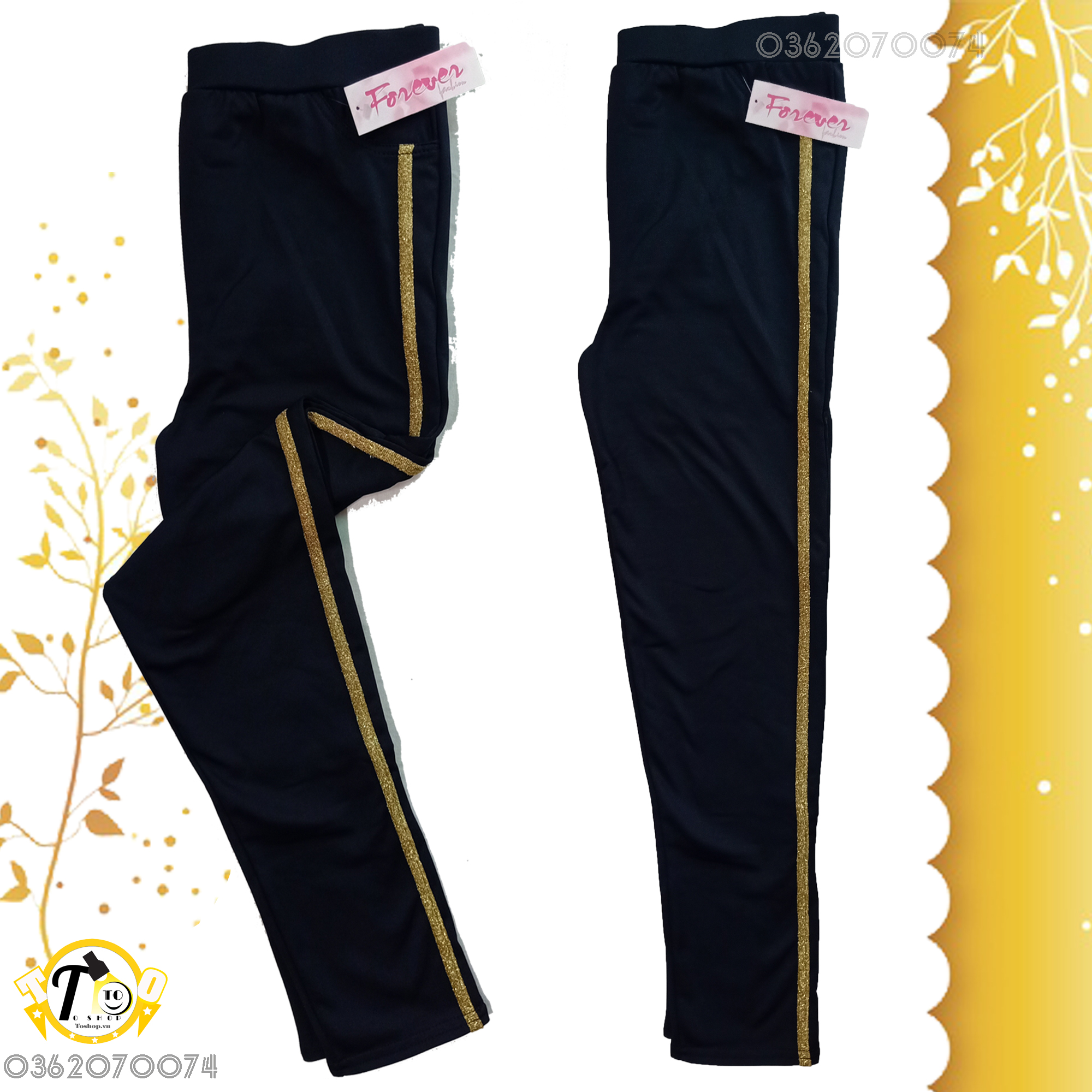 Quần thun nữ - legging nữ viền vàng ánh Kim