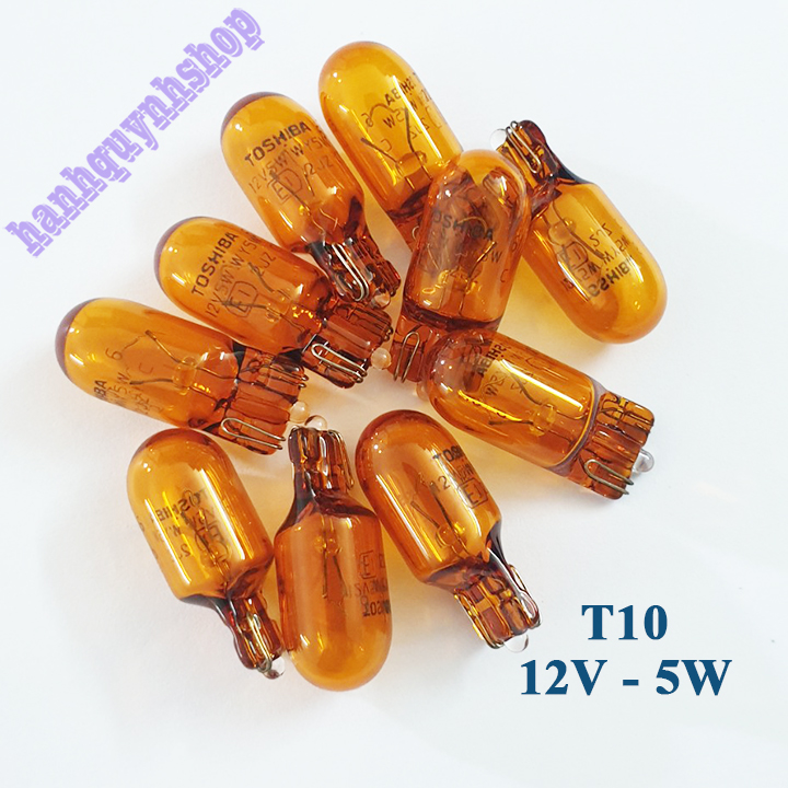 Hộp 10 Bóng Đèn T10 12V 5W Xi Nhan Vàng 1 Tóc Đui Cắm Toshiba