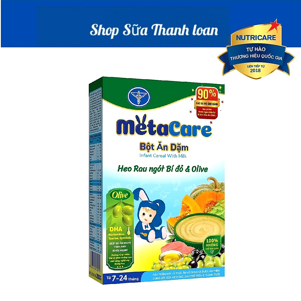 Bột ăn dặm nutricare metacare heo rau ngót bí đỏ & olive 200g.