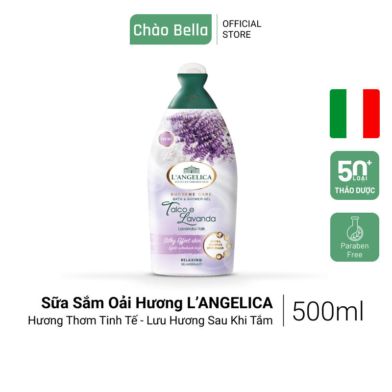 Sữa Tắm Thảo Dược Cao Cấp Nhập Khẩu Ý L'angelica (Hương Lavender - Hương Thơm Thư Giãn) | Trắng Da, Dưỡng Ẩm, Lưu Hương Lâu Trên Da (500ml)