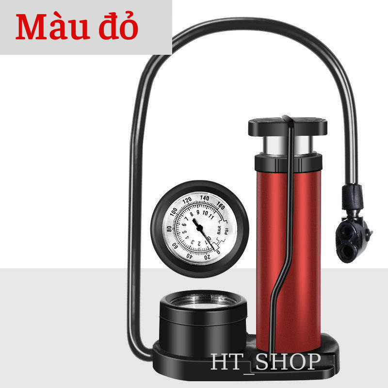 Bơm xe đạp bơm xe máy đạp chân áp suất cao 160 Psi có đồng hồ bơm khỏe nhanh đầy hơi, bơm mini cầm tay đa năng nhỏ gọn