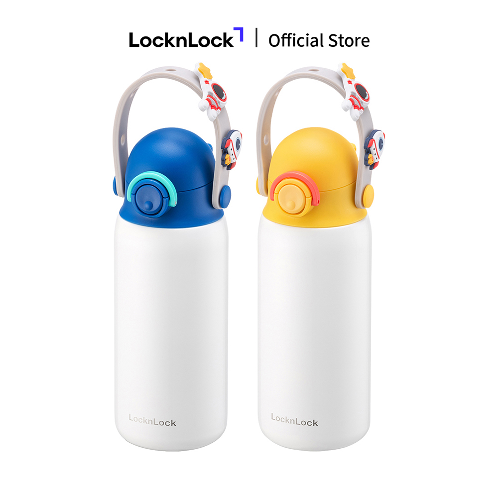 Bình giữ nhiệt trẻ em LockLock DIY Strap Tumbler 350ml LHC3283 - Có quai xách - Kèm sticker Phi hành gia - Hàng chính hãng