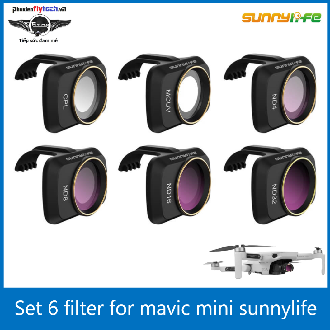 Bộ combo 6 filter Mavic Mini - Chuyên dụng - Hàng chính hãng SunnyLife, bao gồm MCUV, CPL, ND4, ND8, ND16, ND32 - Giúp cải thiện mày ảnh sắc nét, đậm màu -Kèm theo hộp đựng và khăn lau chuyên nghiệp