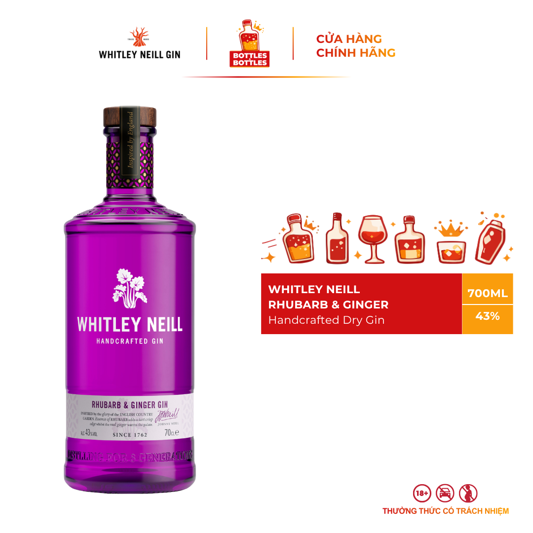 [CHÍNH HÃNG] Rượu Whitley Neill Rhubarb & Ginger Gin - 43% - 700ML