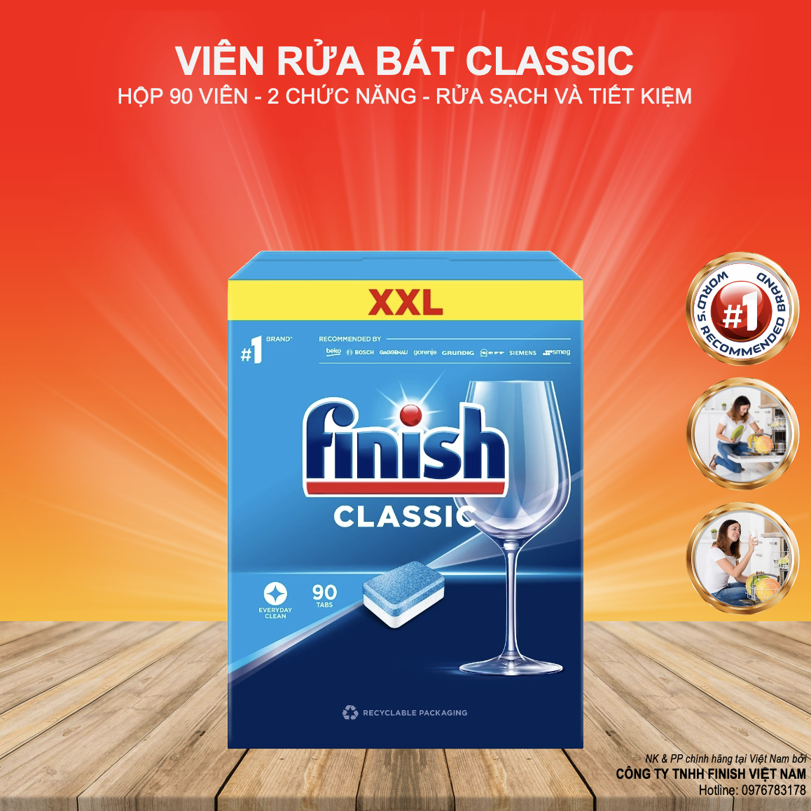 Viên rửa chén bát Finish Classic rửa sạch hiệu quả sản phẩm được nhiều người yêu thích Hộp 90 viên nhập khẩu Châu Âu