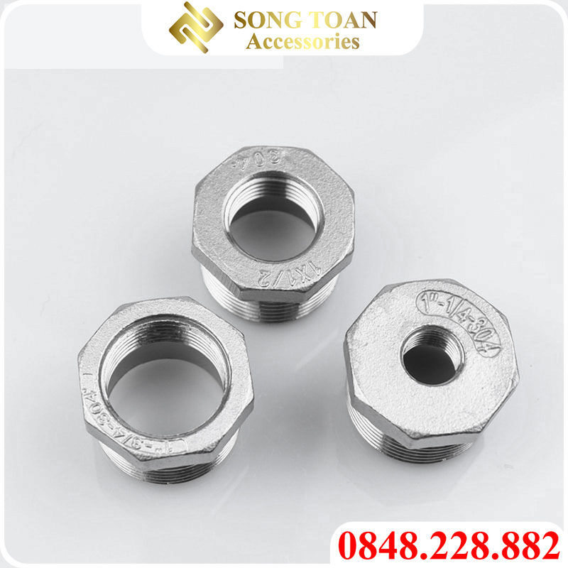Cà rá inox, nối chuyển ren cà rá inox 304, Nối ren ngoài ren trong inox 304 42 49 60