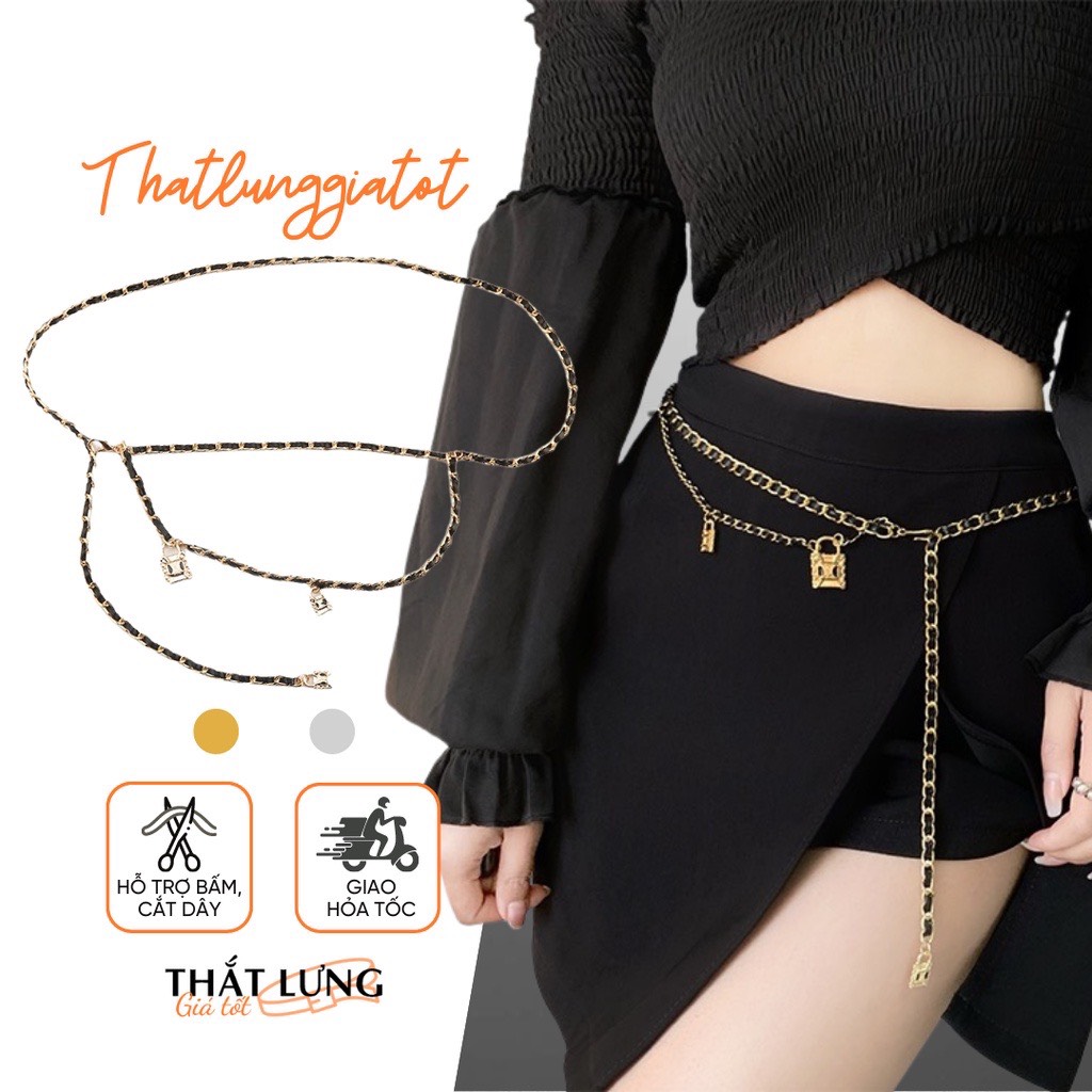 Đai váy xích kim loại đan da phối blazer, đầm thắt eo cá tính DV100 - Thắt Lưng Giá Tốt