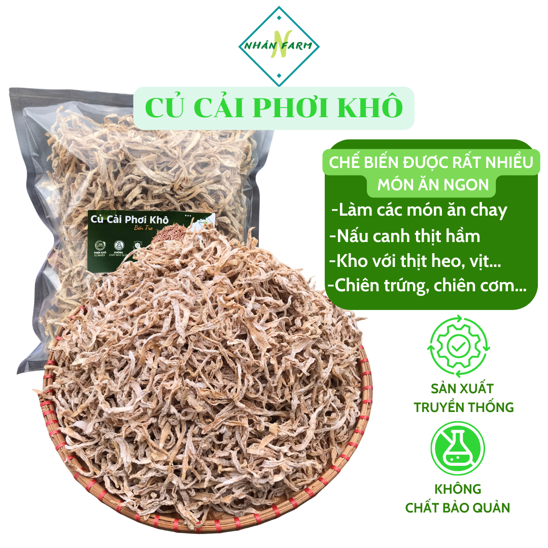 Củ cải phơi khô tự nhiên-Bến Tre- Túi 500gr