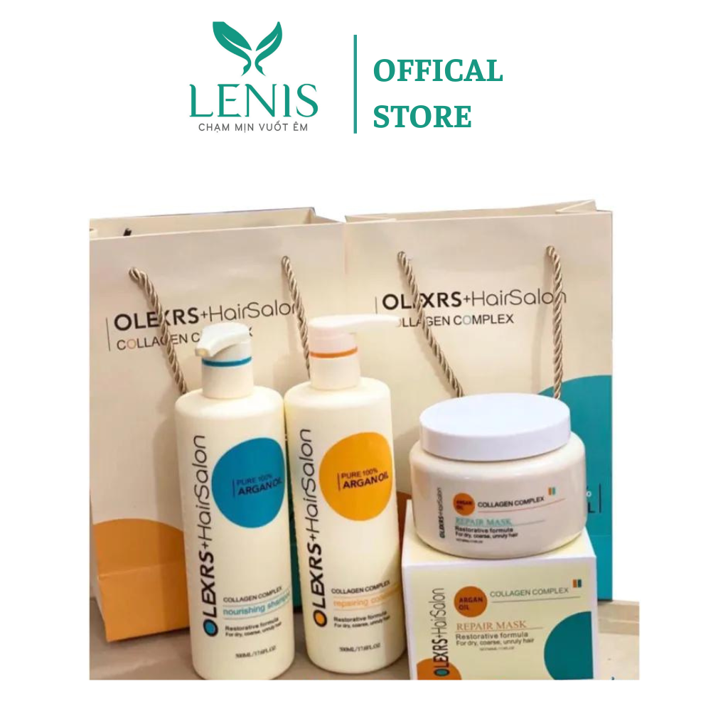 Cặp dầu gội xả/ủ tóc olexrs argan oil collagen hair salon chính hãng - llenis beauty