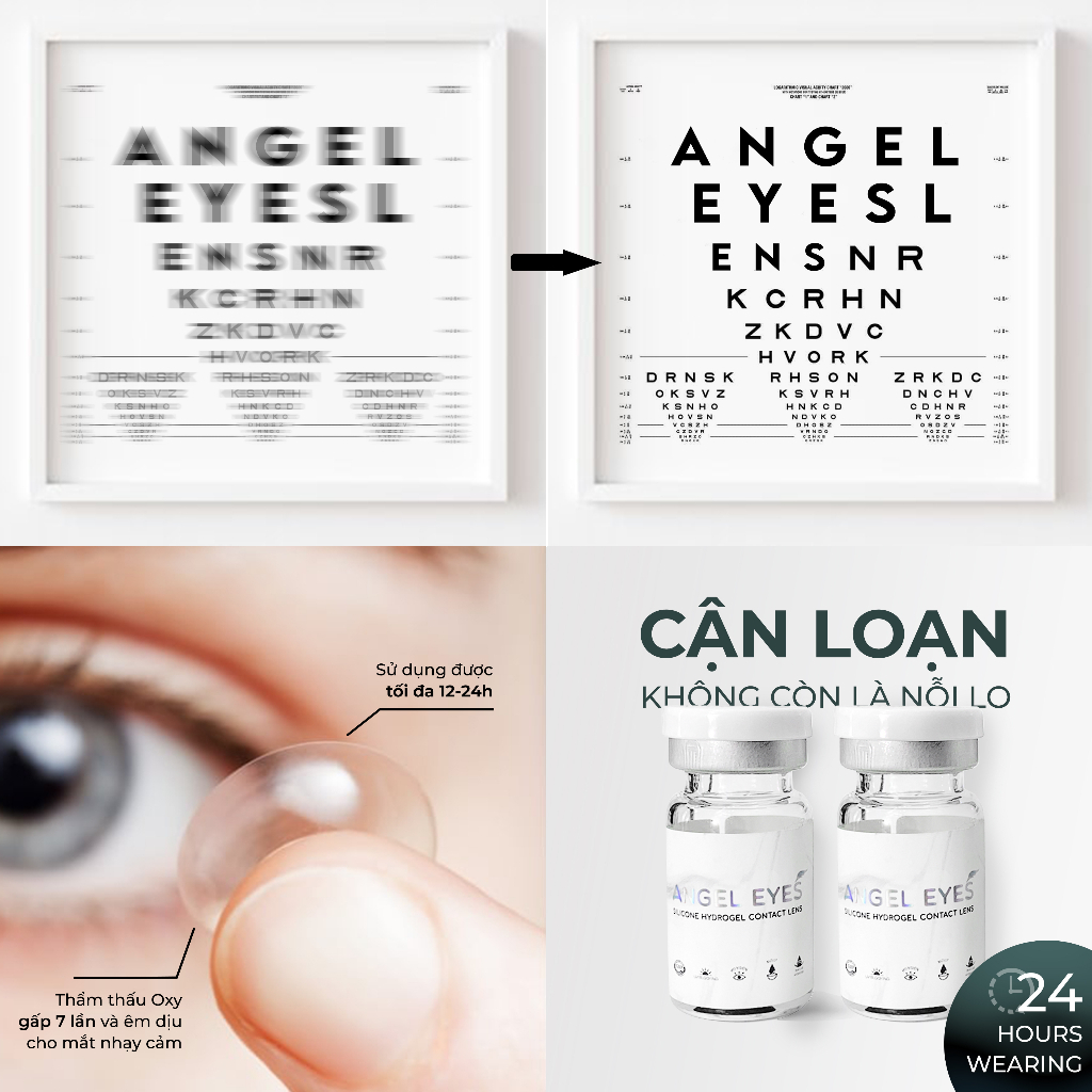 Kính áp tròng độ cận loạn Angel Eyes dùng 3 tháng đeo 24h