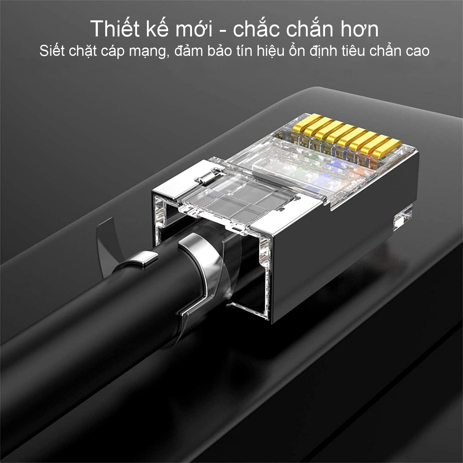 Hạt đầu bấm mạng bọc inox Cat6a Cat7 thiết kế đuôi kẹp cố định vào cáp, tốc độ 10Gbps UGREEN 70316 Hạt đầu bấm mạng bọc inox Cat6a Cat7 thiết kế đuôi kẹp cố định vào cáp, tốc độ 10Gbps UGREEN 70316