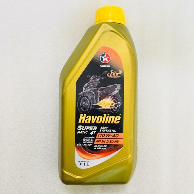 NHỚT HAVOLINE CALTEX SUPER MATIC 4T SEMI-SYNTHETIC SAE 1L 10W40- XE TAY GA ( chai vàng nắp vàng)