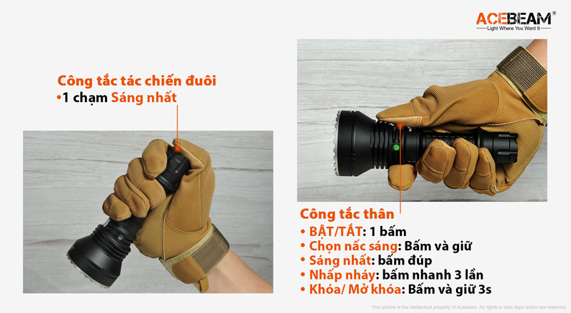 Đèn pin chiếu xa ACEBEAM L19 độ sáng 1650lm chiếu xa 1300m bóng LED PM sử dụng pin 21700 Đèn Đèn pin