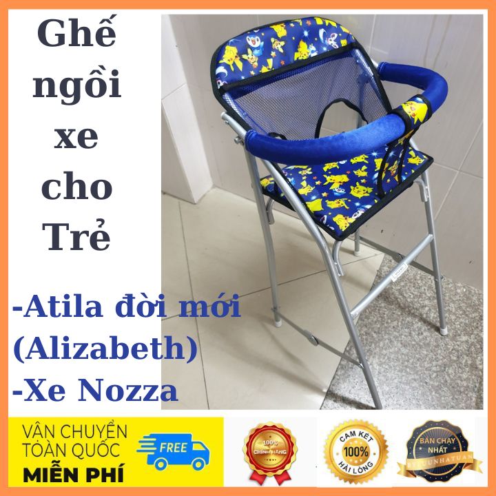 Ghế ngồi xe máy cho bé ghế ngồi xe tay ga dùng chung cho xe ATILA MỚI & NOZZA ghế có dây đai an toàn và vòng bảo vệ an toàn cho bé
