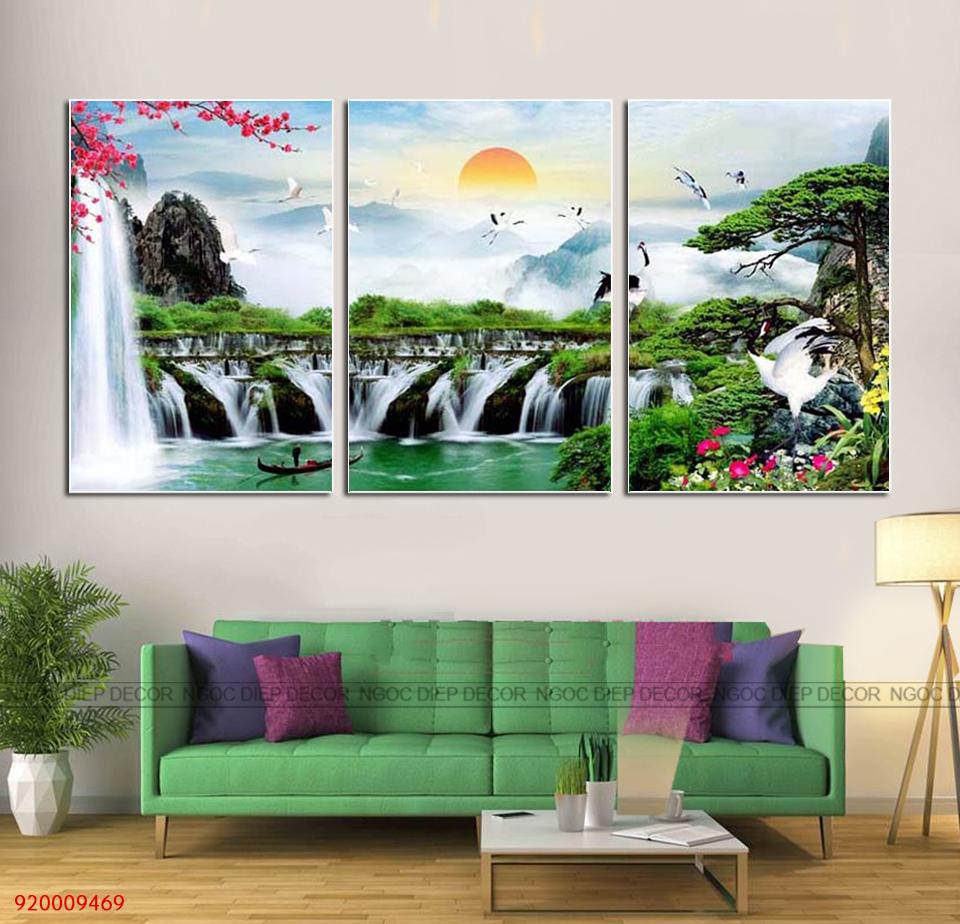 Bộ Tranh Dán Tường 3D Sơn Thủy Tài Lộc, tranh phong thủy tài lộc