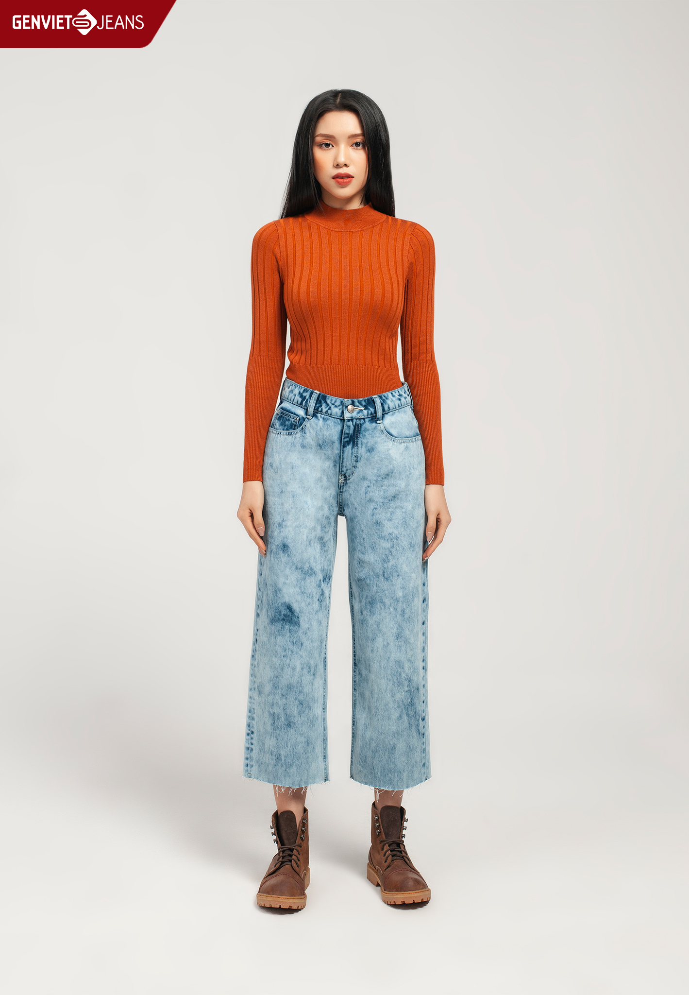 Quần dài jeans nữ ống suông xq124j1751 genviet jeans