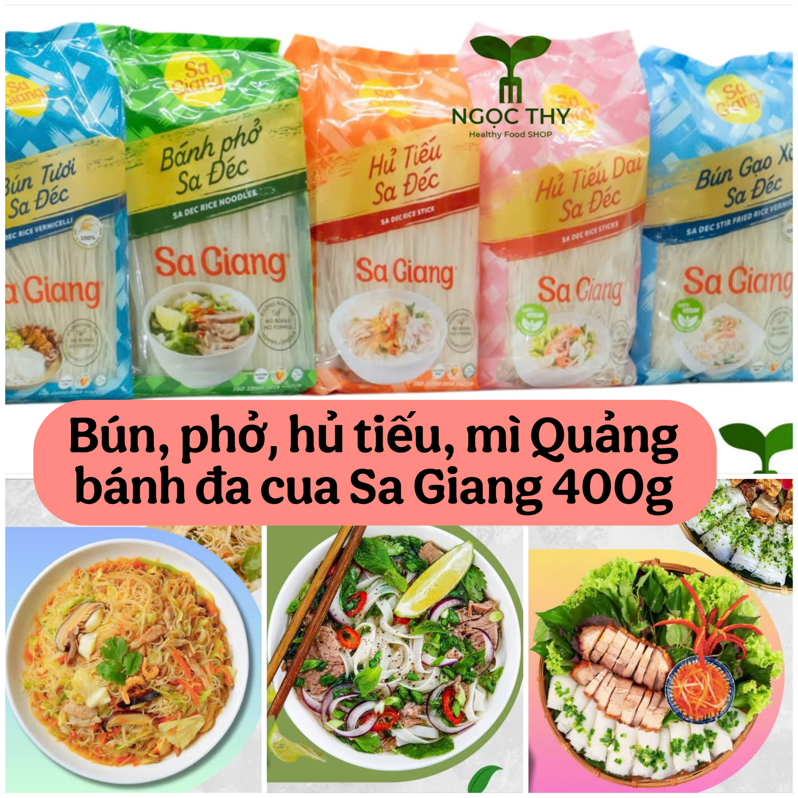 Bún, phở, hủ tiếu dai, bánh đa cua, mì Quảng, bánh hỏi khô đặc sản Sa Đéc Sa Giang 400g