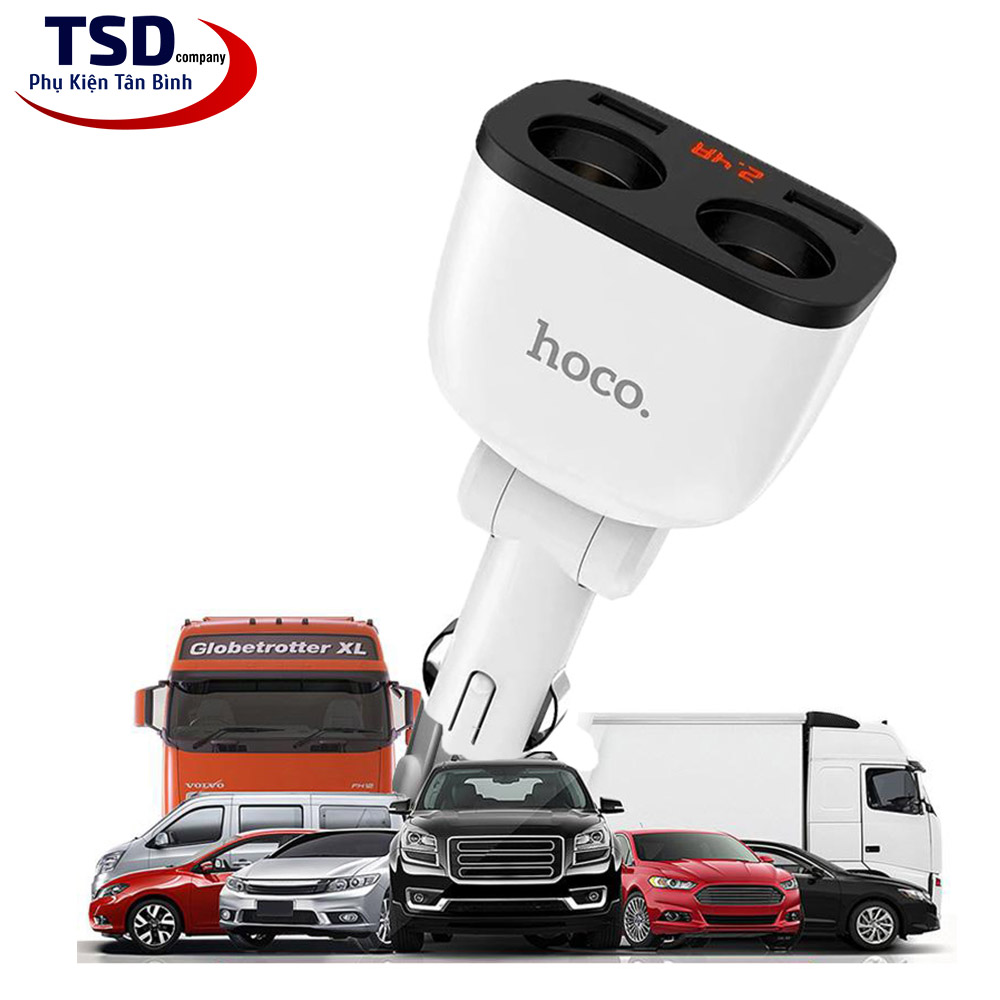 Cốc sạc ô tô hoco z28 power ocean 2 cổng tẩu sạc, 2 cổng sạc usb