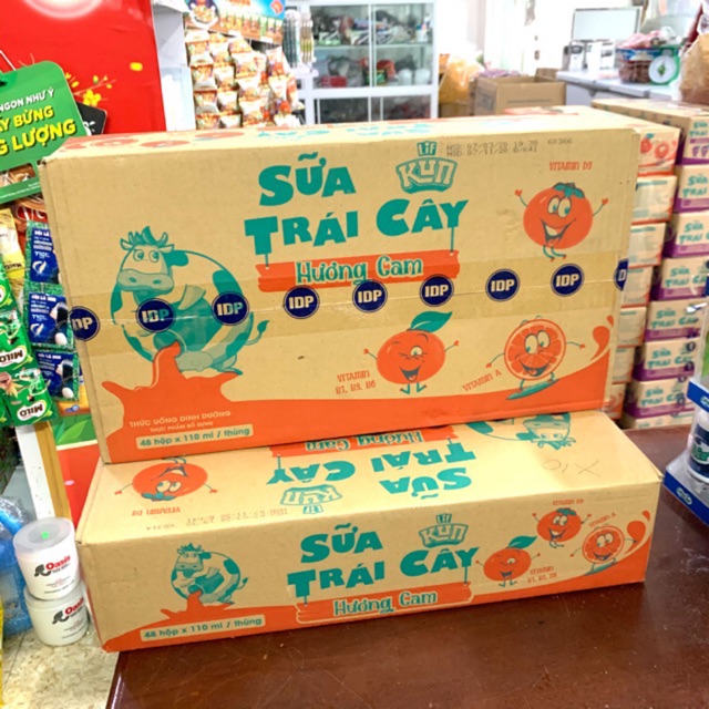 Sữa trái cây lif kun thùng 48 hộp x 110ml hương cam