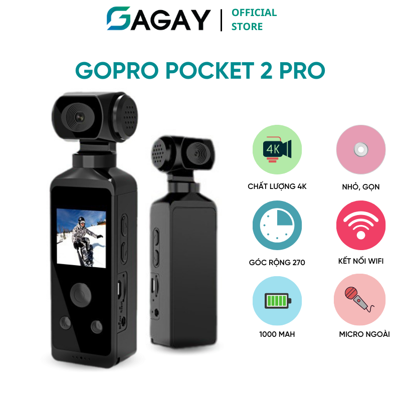 Camera mini Gopro Pocket 2 4K thể thao, đa dạng chức năng, máy quay phim cầm tay chống rung chất lượng cao GAGAY