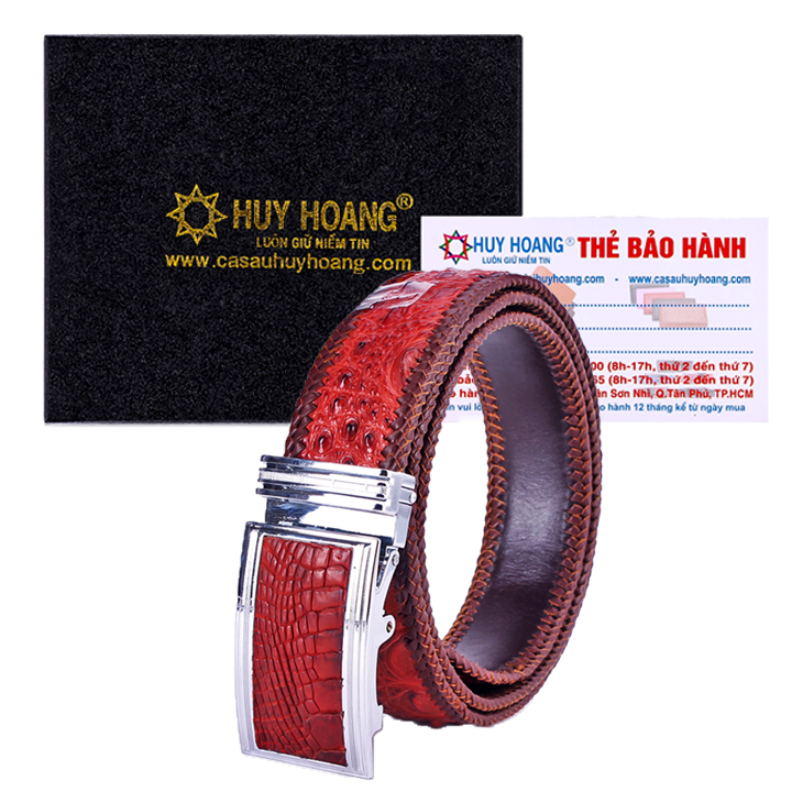 Thắt lưng nam da cá sấu đan viền gai 4P màu nâu đỏ TH4703