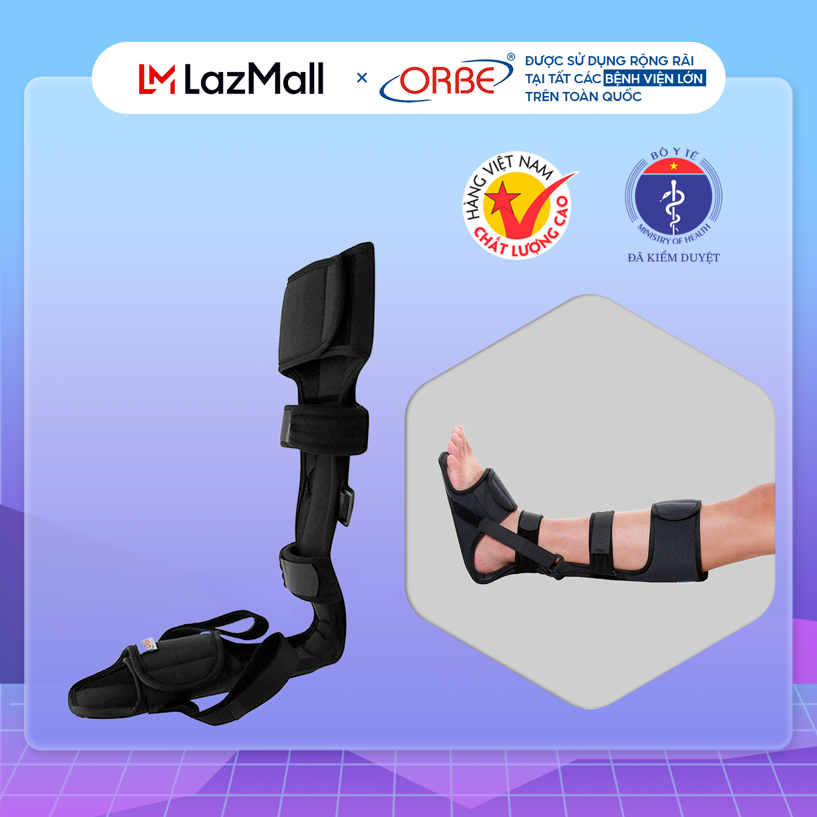 Nẹp đêm dài orbe h2 hỗ trợ tổn thương vùng cổ chân, bàn chân