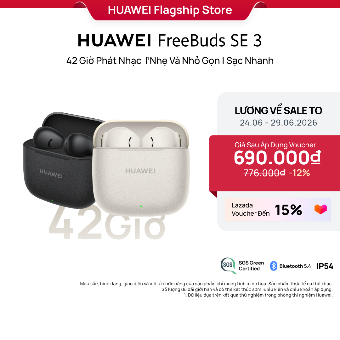 Tai Nghe Bluetooth HUAWEI FreeBuds SE 3 | 42 Giờ Phát Nhạc | Nhẹ Và Nhỏ Gọn | Sạc Nhanh
