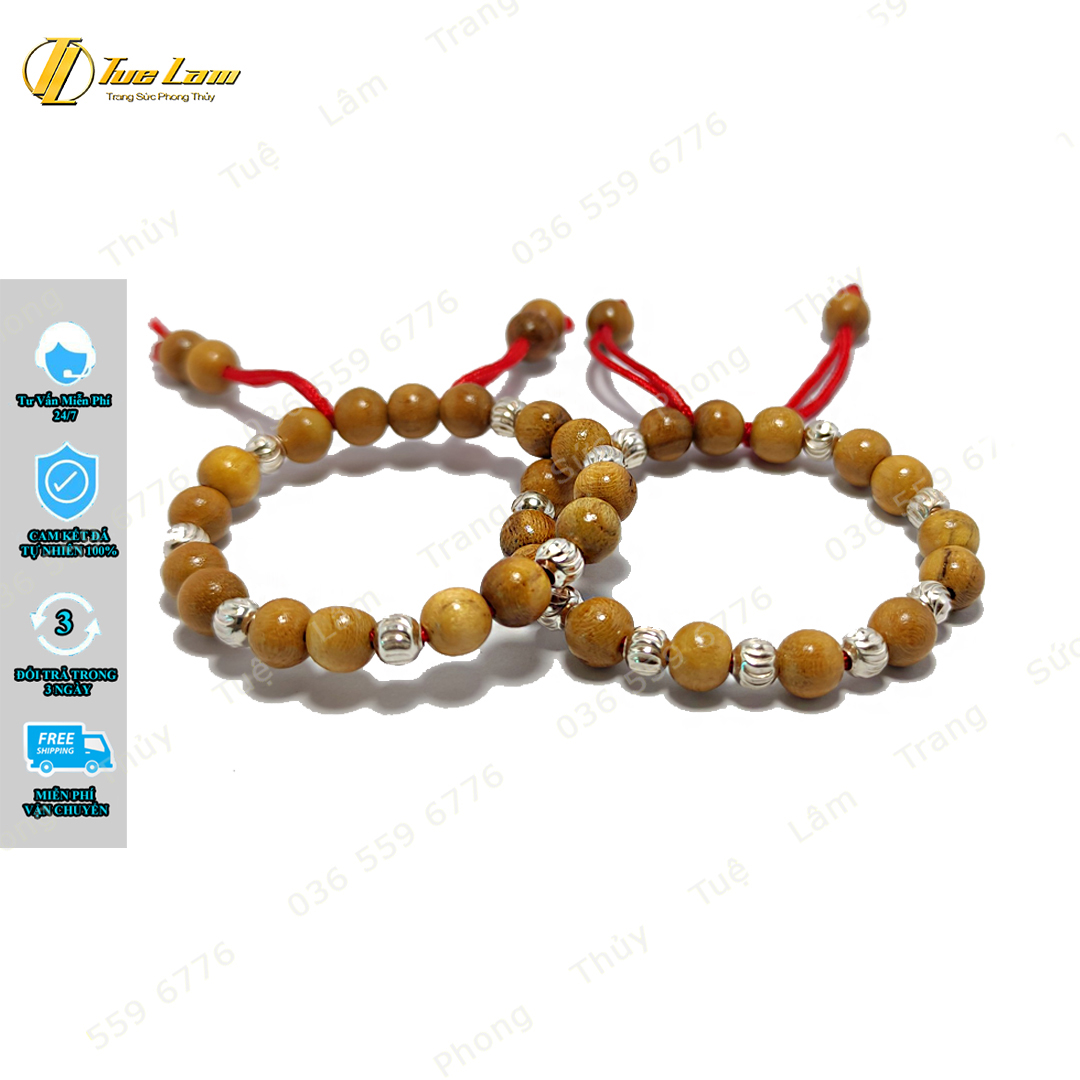 Vòng tay cho bé hạt dâu tằm mix bi bạc khía bình an may mắn - Tuệ Lâm