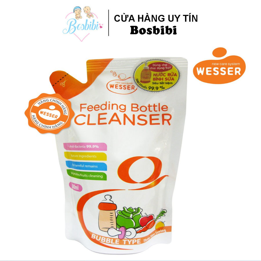 Nước rửa bình sữa wesser 500ml dạng túi, Chính hãng