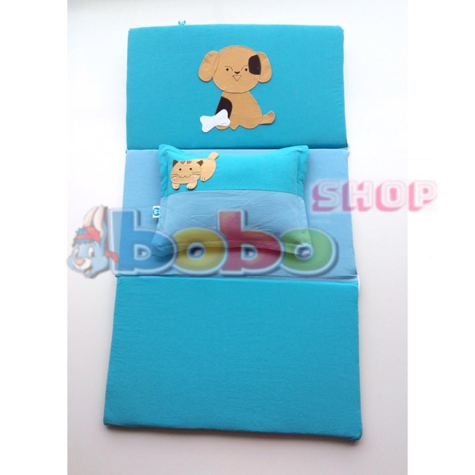 Bộ nệm gối cotton gấp ba cho bé nệm gấp 70x120 cm 1 gối nằm 30x40cm