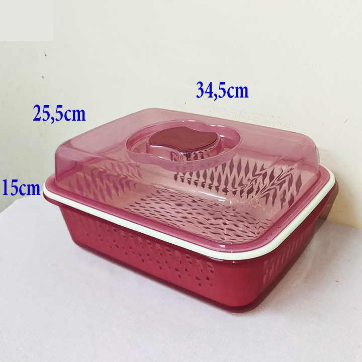 Bộ thau rổ có nắp chữ nhật, hộp nhựa có nắp và rổ, dùng úp chén ly 34,5x25,5cm cao 15cm. mt3124