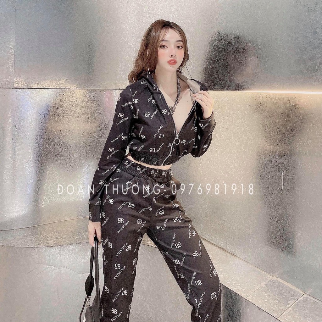 Set bộ croptop có nón dài tay cotton