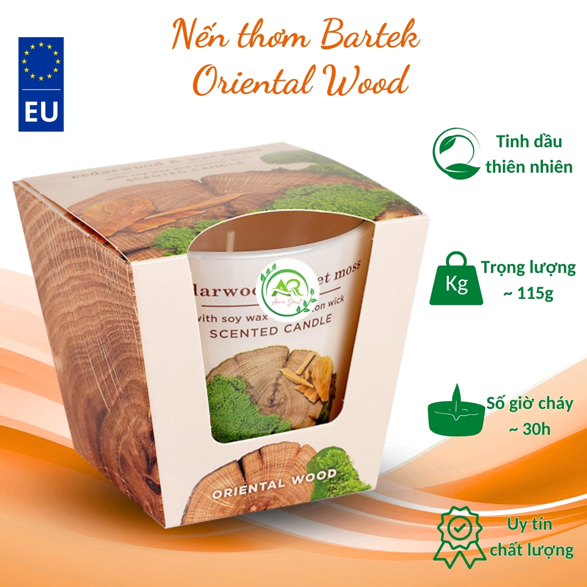 Nến thơm thiên nhiên Bartek 115g Oriental Wood  - gỗ đàn hương, hỗ trợ khử mùi, hàng chính hãng (giao mẫu ngẫu nhiên)