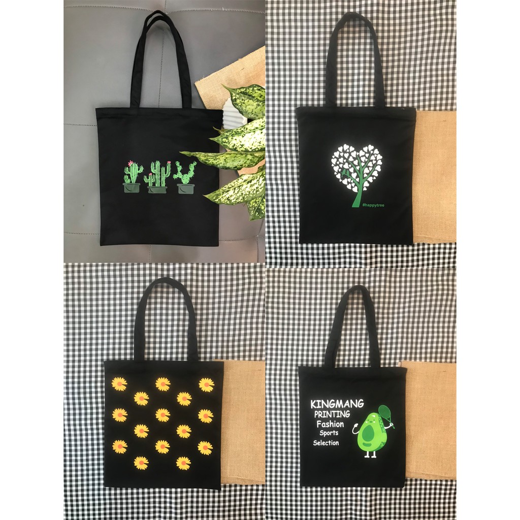 Túi tote vải canvas đen in hình