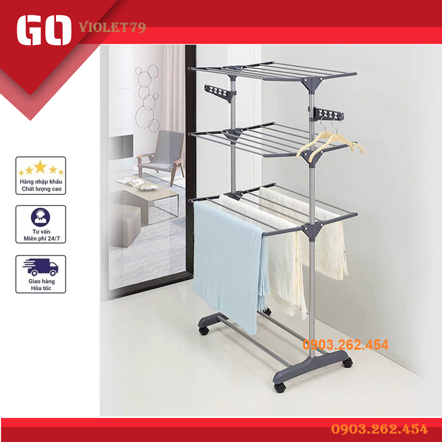 Giàn phơi quần áo - Giàn phơi quần áo thông minh, 6 cánh có bánh xe, Kệ phơi quần áo, Sào phơi quần áo, Giá phơi quần áo - Bảo hành uy tín lỗi 1 đổi 1