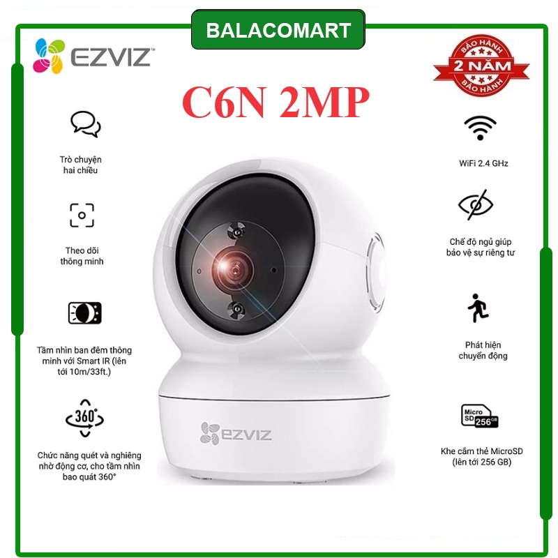 Camera Wifi Ezviz C6N 2MP xoay 360 độ, đàm thoại 2 chiều chính hãng bảo hành 2 năm
