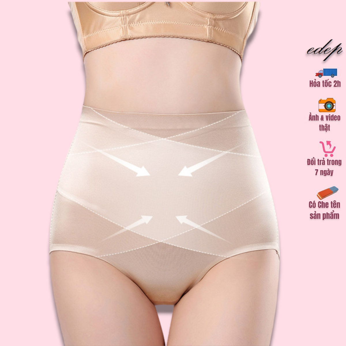 Quần gen bụng satin chống cuộn thon gọn nịt bụng định hình su lụa vát chéo mặc váy Đầm EDEP 8029