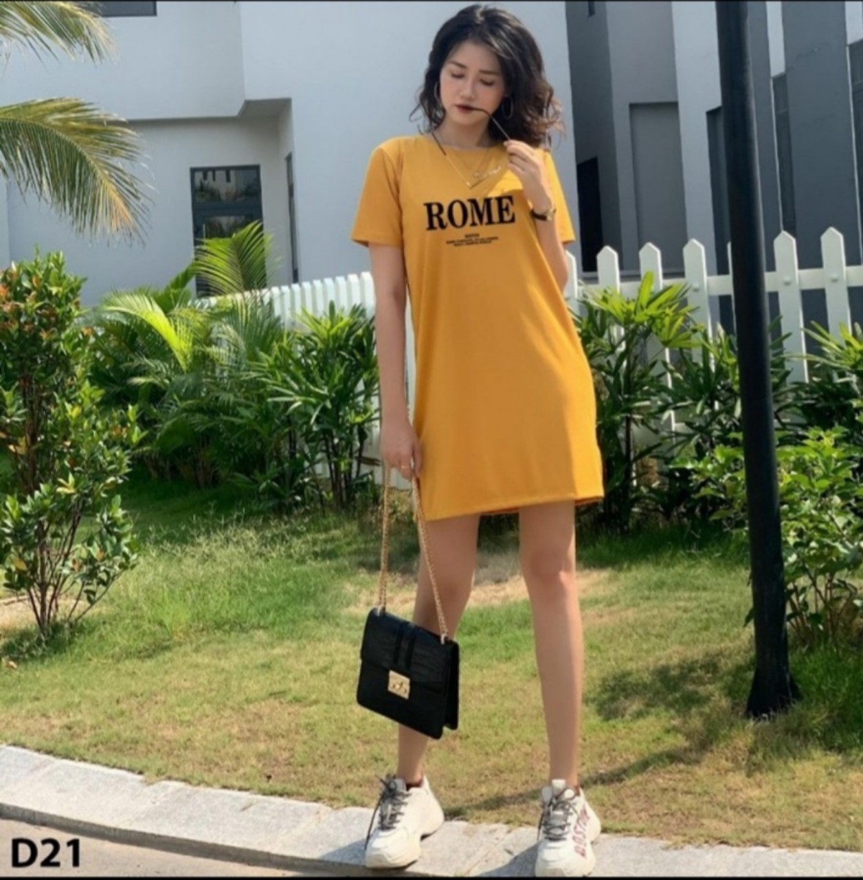 Đầm suông nữ in chữ rome siêu sang chảnh dễ thương -ten