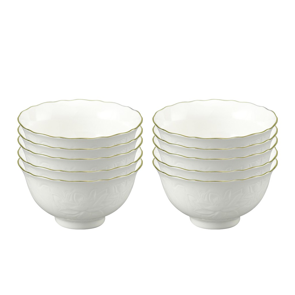 Bộ 10 Chén cơm Minh Long 11.5 cm Sen IFP Chỉ Bạch Kim