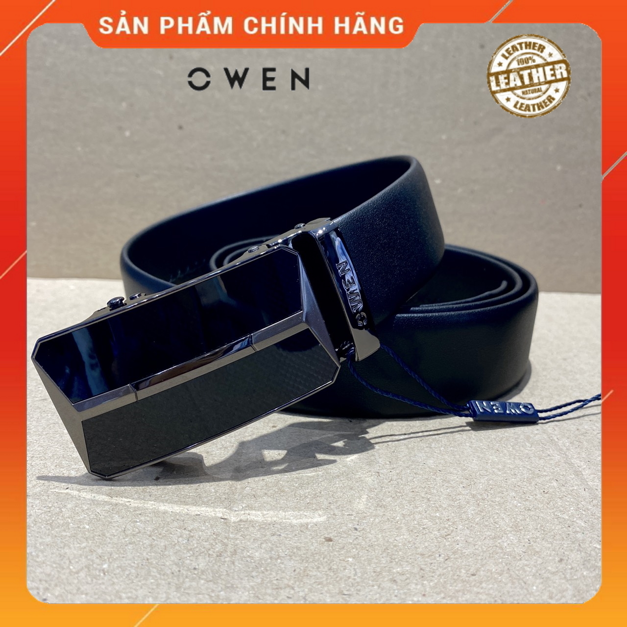 Owen - thắt lưng nam owen - dây lưng da bò màu đen 221356