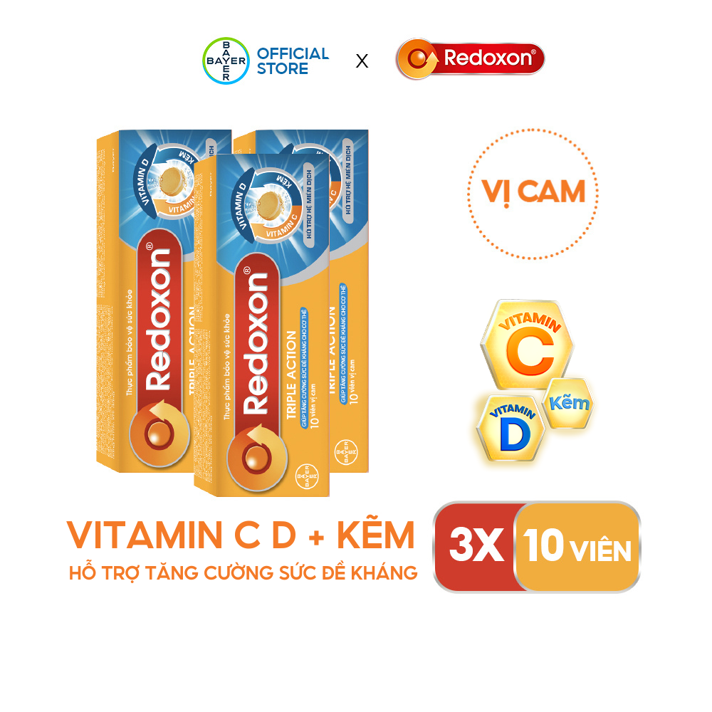 Bộ 3 Viên sủi bổ sung Vitamin C, D, và Kẽm Redoxon Triple Action 10 viên
