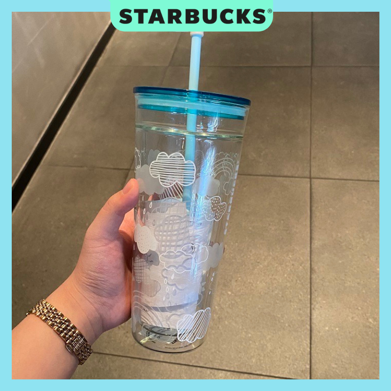 Ly thủy tinh STARBUCKS 2 lớp Korea Summer Cloud 2020 Dung tích 590ml size Veti