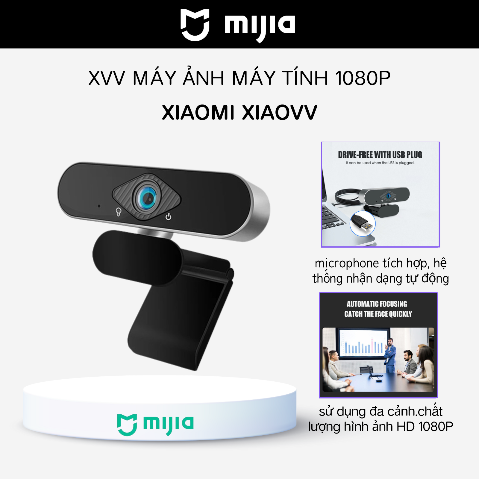 Webcam Xiaovv XVV 6320S Full HD 1080P tự động lấy nét có mic học tập online qua Zoom hội họp trực tuyến công việc Hàng