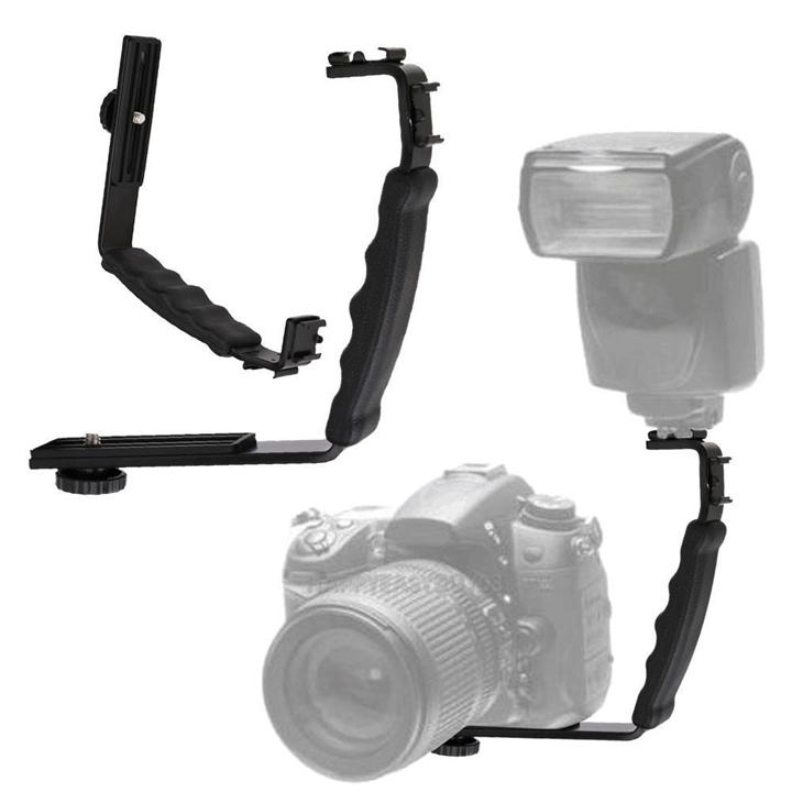 Thanh Bracket chữ L gắn đèn Led Microphone Flash 2 chân hot shoe