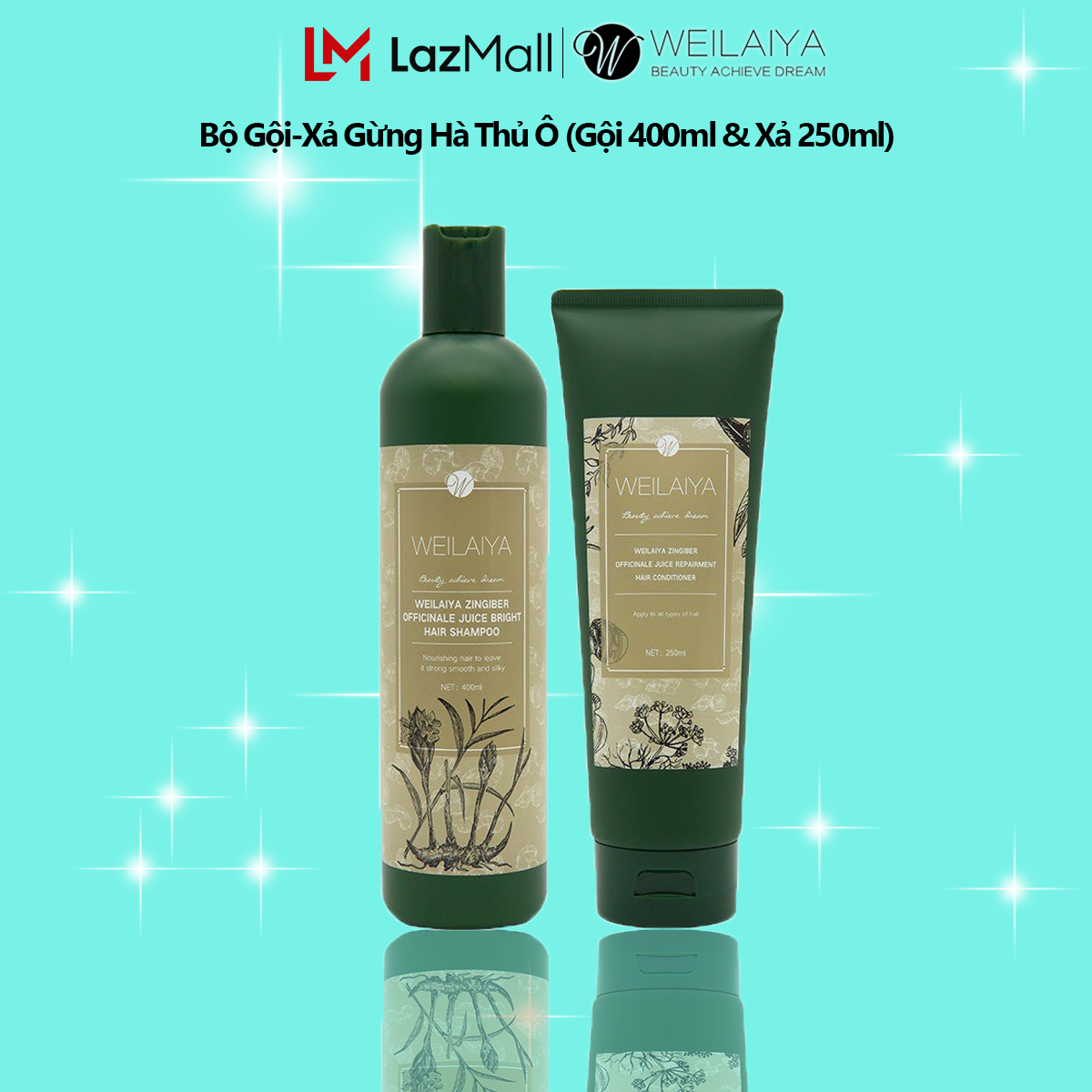 Bộ Dầu Gội Weilaiya Chính Hãng Tinh Chất Gừng Hà Thủ Ô (Nhãn Nâu) Hỗ Trợ Mọc Tóc Ngăn Rụng Tóc - Cho Da Khô