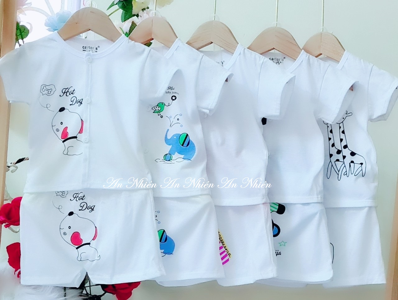 Combo 5 bộ quần đùi áo cộc khuy giữa chất liệu cotton 2 chiều hoạn tiết ngựa vằn động vật ngộ nghĩnh cho bé 3-14kg