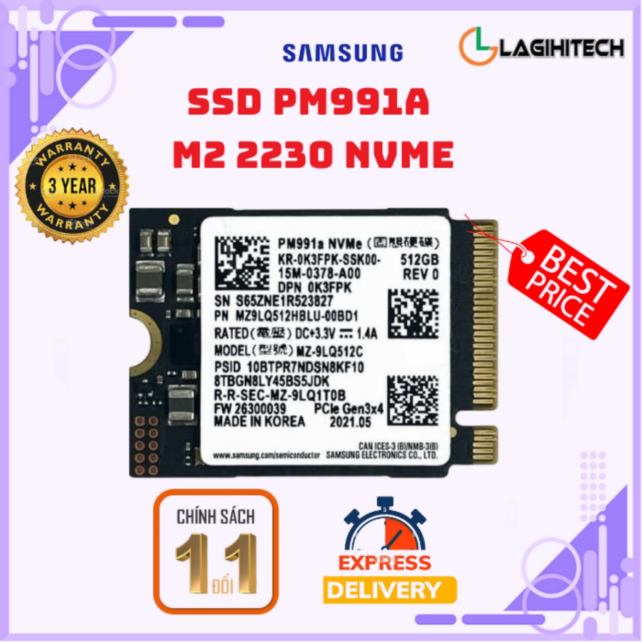 Ổ cứng samsung ssd pm991a m2 2230 pcie nvme 512gb / 1tb - chính hãng samsung