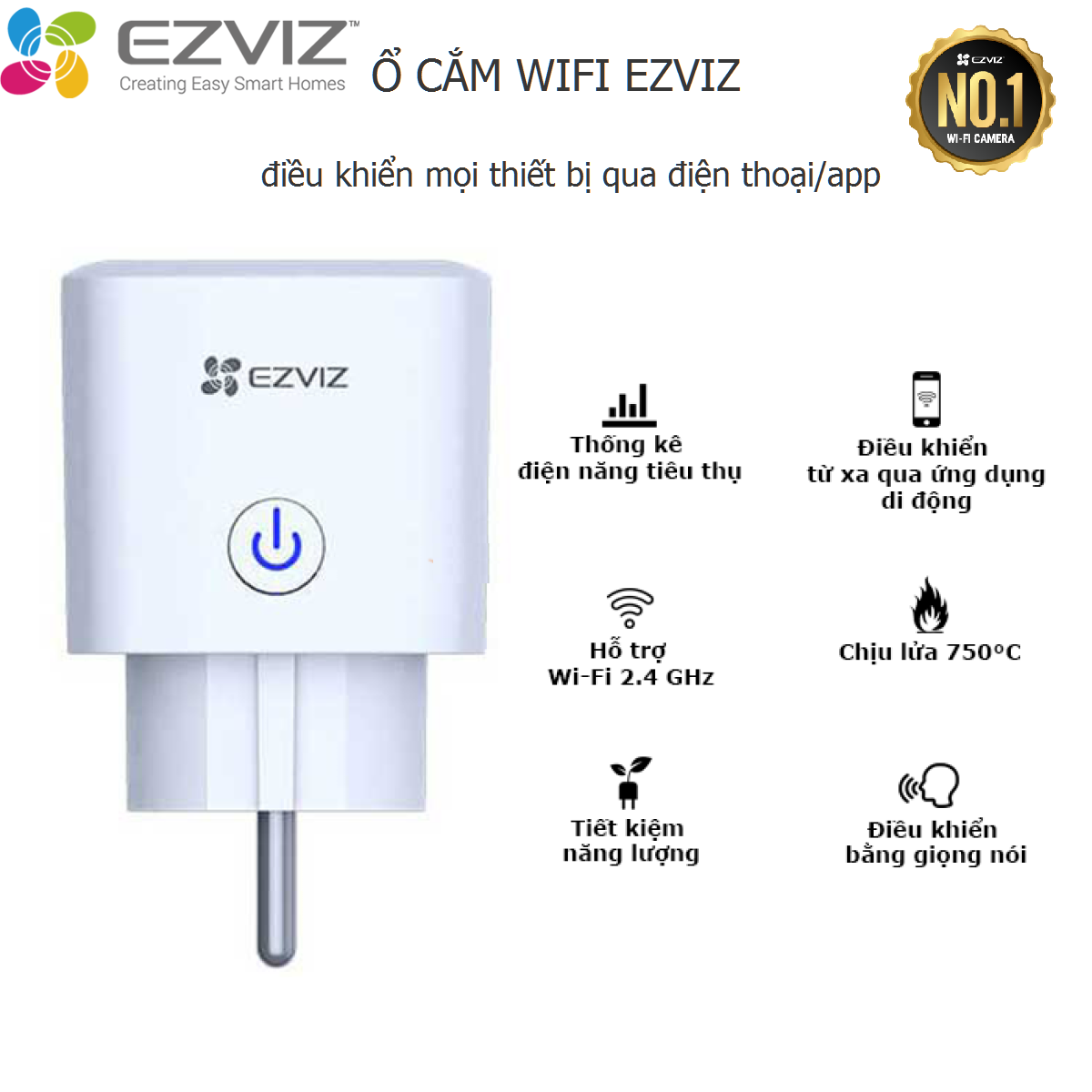 Ổ cắm wifi Ezviz thông minh T30 điều khiển bật tắt thiết bị, đo sử dụng điện năng