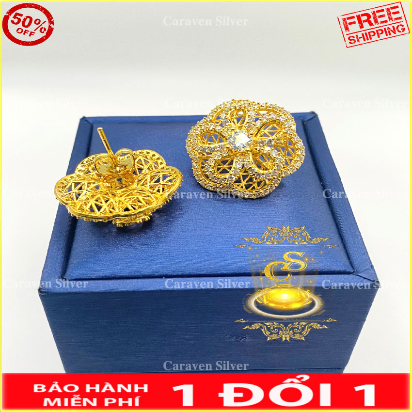 Bông tai nữ mạ vàng qc49998 - hồng tâm silver